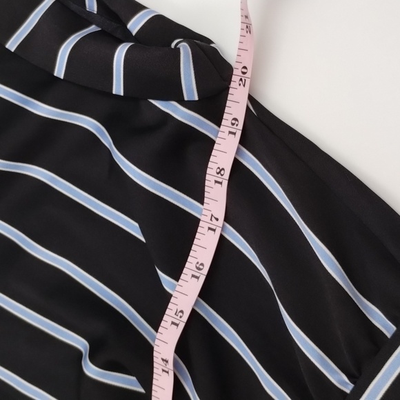Vince Camuto black with blue/white small stripes button down belted dress small - Picture 6 of 10